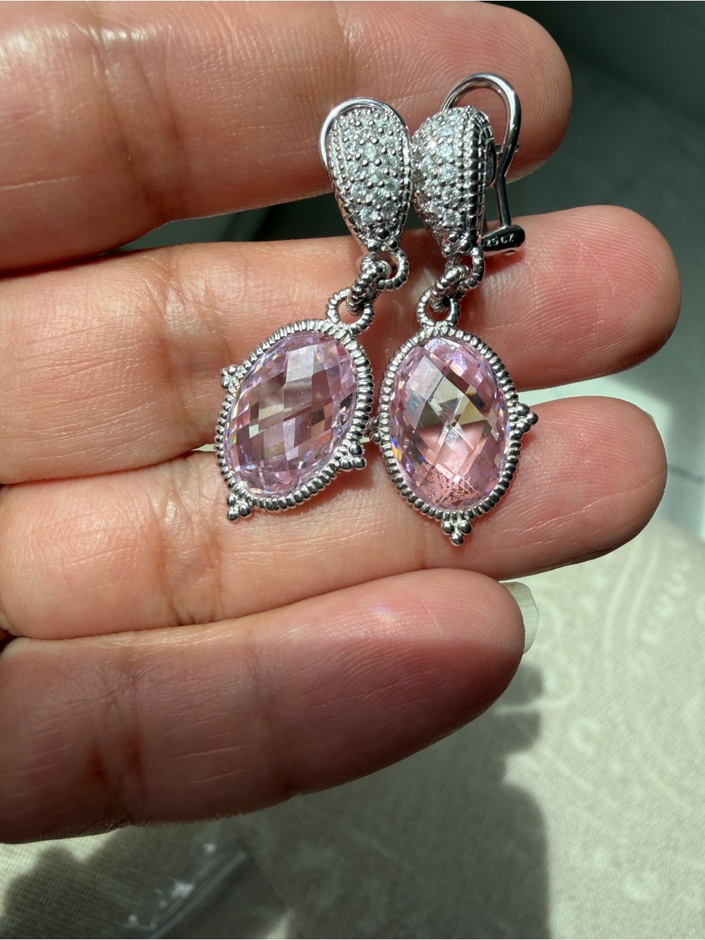 judith ripka sterling silver pink dangle earrings - Picture 2 of 6